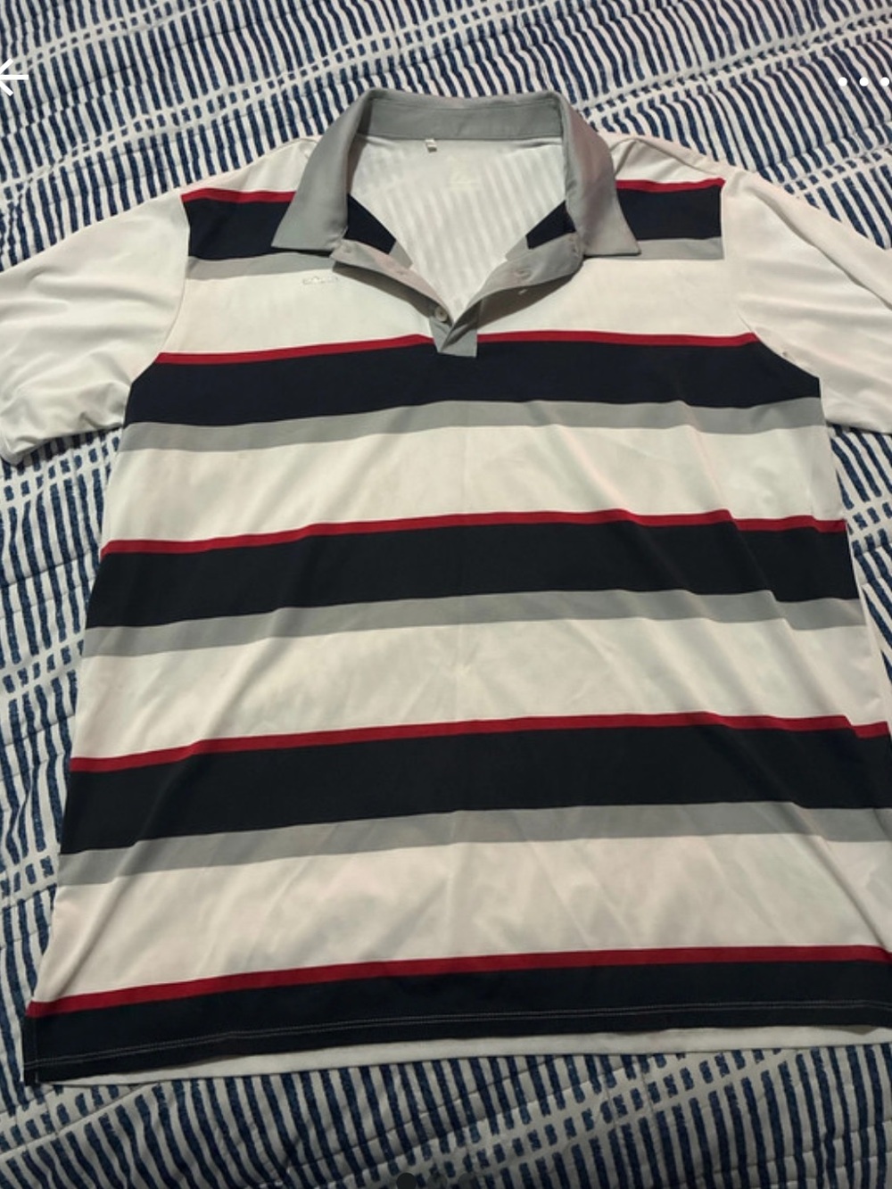 adidas Men’s White Navy and Red Striped Swim Polo